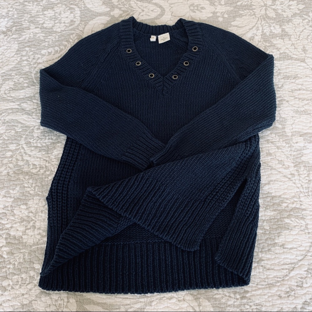Moth Anthropologie V-neck Sweater + Grommet Detail